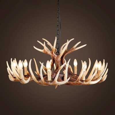 Brown 4/6/9 Bulbs Drop Lamp Lodge Resin Deer Horn Chandelier Lighting for Living Room