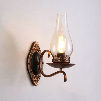 Clear/Frosted Glass Kerosene Wall Lamp Nautical 1 Head Bathroom Wall Light Fixture in Black/Bronze
