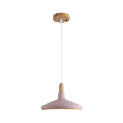 Conical Kitchen Bar Down Lighting Aluminum 1 Head Macaron Ceiling Hang Light in Grey/Pink/Green and Wood