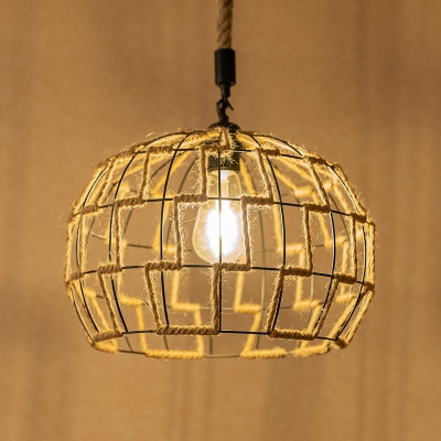 Loft Globe Hanging Pendant Light Single-Bulb Natural Rope Drop Lamp in Brown for Dining Room