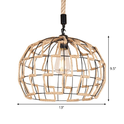 Loft Globe Hanging Pendant Light Single-Bulb Natural Rope Drop Lamp in Brown for Dining Room