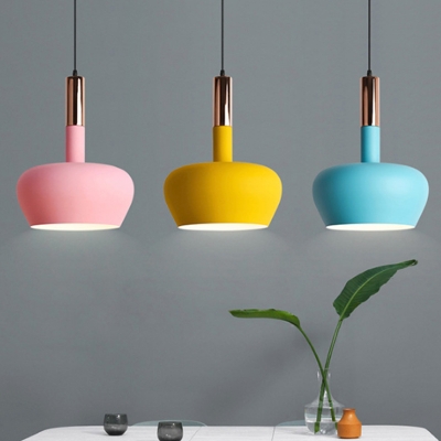 Macaron Oval Hanging Lamp Kit Aluminum Single Living Room Pendulum Light with Elongated Grip in Pink/Yellow/Blue