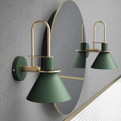Metal Gooseneck Wall Lighting Ideas Macaron 1 Bulb Black/White/Green Wall Lamp with Cone Shade for Studio, Warm/White Light
