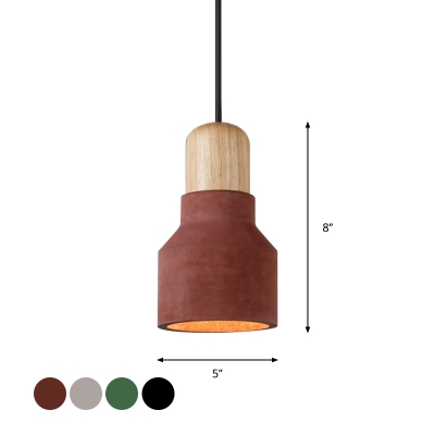 Mini Bottle Restaurant Down Lighting Pendant Cement 1 Head Macaron Pendulum Light in Black/Red/Green and Wood