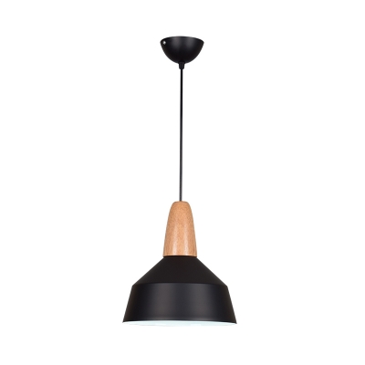 Nordic Barn Shade Drop Pendant Aluminum 1-Light Dining Room Ceiling Suspension Lamp in Black/Grey/Pink with Wood Top