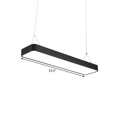 Rectangle Office Pendant Lighting Acrylic LED Minimalist Hanging Lamp in Black with Fillet Design, 35.5