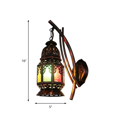 Stained Glass Copper Wall Light Censer 1 Head Moroccan Wall Hanging Lamp for Living Room