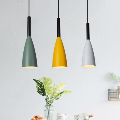 1 Head Dining Room Drop Pendant Macaron Green/White/Yellow Ceiling Light with Tapered Metal Shade
