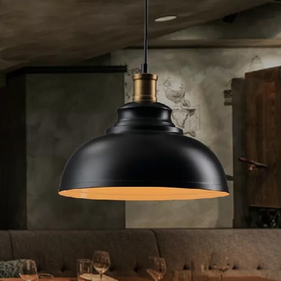 1-Light Metal Ceiling Hang Lamp Industrial Black/White Finish Bowl Dining Room Pendant Light