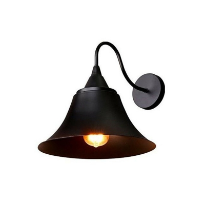 1-Light Reading Wall Lamp Vintage Living Room Wall Mounted Light with Flared Metal Shade in Black