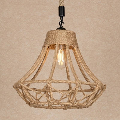 1-Light Roped Hanging Lamp Rustic Brown Pear-Shaped Dining Room Suspended Lighting Fixture