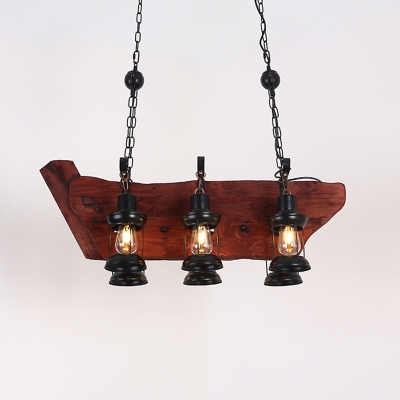 2/6/8-Head Wooden Hanging Ceiling Lantern Nautical Brown Boat/Landscape/Traverse Design Dining Table Island Light Fixture