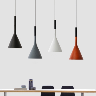 Aluminum Funnel Pendant Lamp Macaron Single Matte Black/Red/White Pendulum Light for Open Kitchen