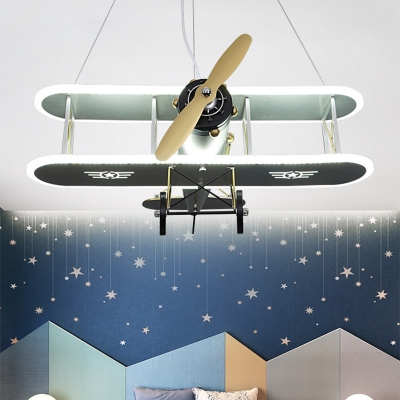Biplane LED Ceiling Hang Light Kids Acrylic Bedroom Chandelier Lighting in White