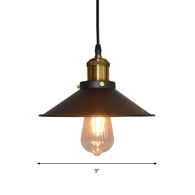 Black Flared Pendant Light Fixture Factory Metal 1 Bulb Dining Table Ceiling Hang Lamp