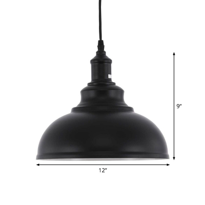 Bowl Shade Dining Room Pendant Lamp Industrial Metallic 1-Light Black Ceiling Hang Light with Plug-in Cord