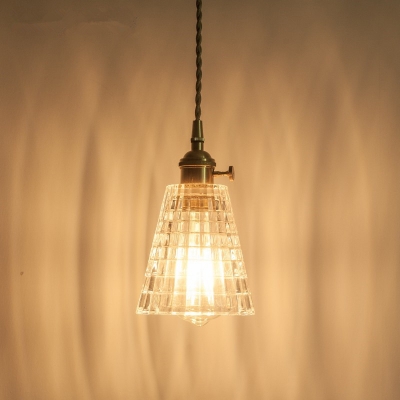 Brass 1-Bulb Pendant Light Rustic Clear/Amber Glass Bowl/Ruffle/Cone Shaded Pendulum Light for Dining Room