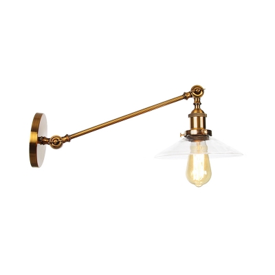 Brass Fishing Rod Rotatable Wall Lamp Factory Clear Glass 1 Bulb Bedside Wall Light Fixture with Cone/Globe Shade