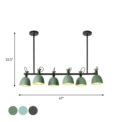 Carillon Kitchen Rotatable Pendant Lamp Iron 4/6-Light Nordic Style Hanging Island Light in Grey/Blue/Green