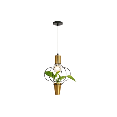 Gold Finish 1 Head Drop Lamp Industrial Diamond/Hexagon Shaped Hanging Pendant Light with Plant Pot