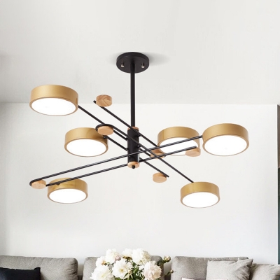 Nordic Burst Arm LED Ceiling Light Acrylic 6-Head Living Room Chandelier in Black/Grey/Gold and Wood