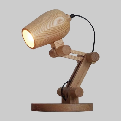 Wood Robot Adjustable Table Lamp Modern Brown LED Night Stand Light for Kids Room