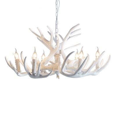 3/4/8 Bulbs Resin Hanging Lamp Countryside White/Brown Antler Restaurant Pendant Chandelier