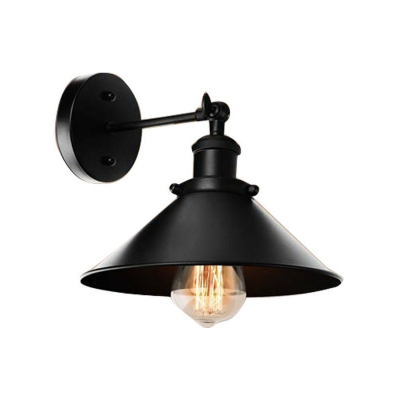 Black 1/2-Light Task Wall Light Loft Metallic Conical Shade Adjustable Wall Mounted Lamp for Bedside
