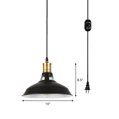 Black Bowl Plug-in Pendant Lighting Industrial Metal 1 Head Bedside Hanging Light Fixture