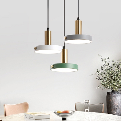 Circle Acrylic LED Multi-Light Pendant Nordic 3 Bulbs White-Grey-Green Hanging Lamp in Warm/White/3 Color Light, Round/Linear Canopy