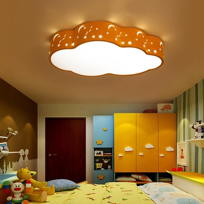 Cloud LED Ceiling Lighting Cartoon Acrylic Red/Yellow/Blue Flush Mount Light with Cutouts Moon and Star Design, 20.5