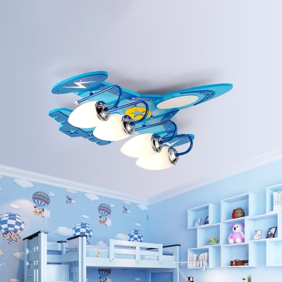 Jet Shaped Opal Glass Flush Mount Kids Style 4-Light Blue Ceiling Mount Light Fixture