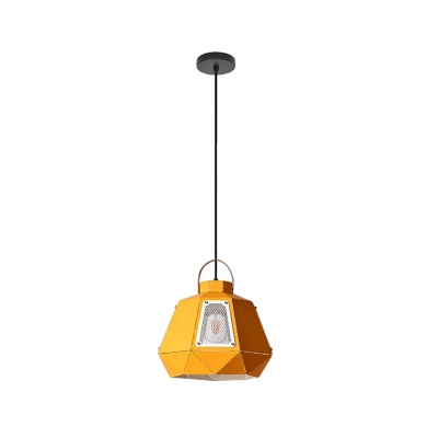 Laser Cut Ceiling Hanging Lantern Macaron Metal Single Blue/Grey/Pink Pendant Light Fixture with Mesh Design