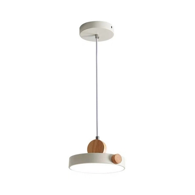 Living Room LED Pendant Lighting Nordic White/Green/Grey and Wood Hanging Light with Round Acrylic Shade