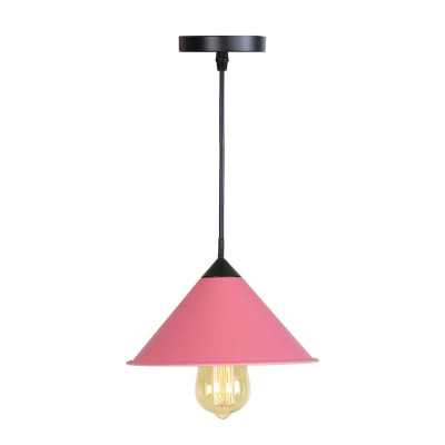 Purple/Grey/Pink 1 Head Pendulum Light Industrial Iron Roll-Trimmed Cone Shaped Pendant Ceiling Light