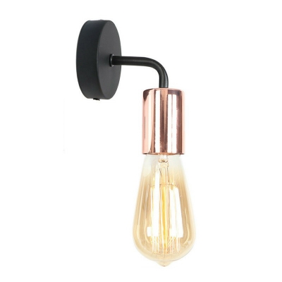 Single Bare Bulb Design Wall Lighting Warehouse Black/Rose Gold/Chrome Iron Wall Mounted Lamp for Bedroom