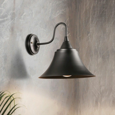 Trumpet Living Room Wall Light Farmhouse Metallic 1 Bulb Black Wall Mounted Lamp with Gooseneck Arm
