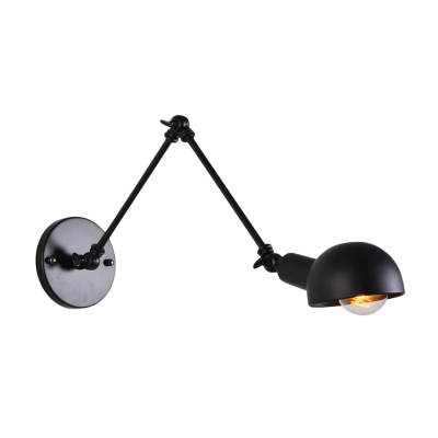 1-Bulb Hemispherical Wall Light Loft Black Iron Swing Arm Reading Wall Lamp for Bedroom, 8