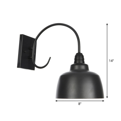 1 Head Wall Mount Lighting Fixture Industrial Bowl Shade Iron Wall Lamp with Scrolled/Gooseneck/Curved Arm in Black