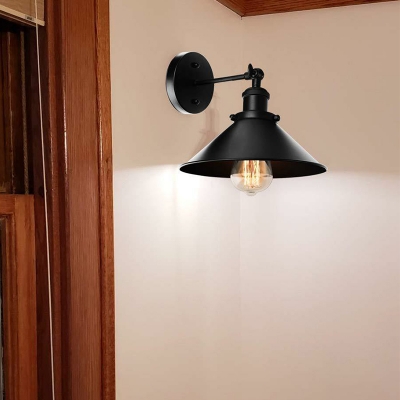 Black 1/2-Light Task Wall Light Loft Metallic Conical Shade Adjustable Wall Mounted Lamp for Bedside