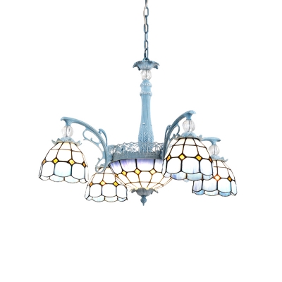 Blue Bell Hanging Chandelier Baroque 4/6/8-Bulb Handcrafted Art Glass Pendant Lighting over Dining Table
