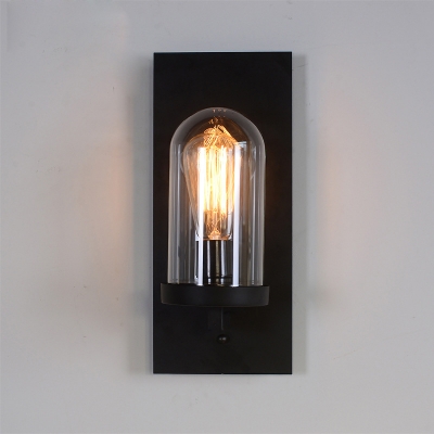 Cloche Transparent Glass Wall Sconce Vintage 1-Light Kitchen Wall Mount Light in Black