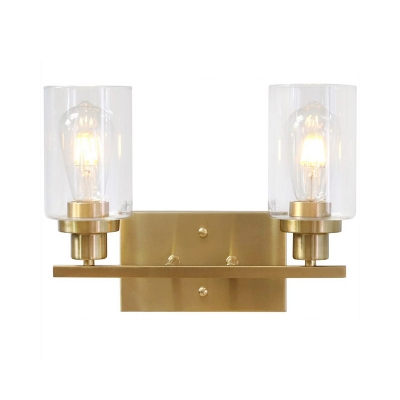 Cylindrical Clear Glass Vanity Lamp Factory 2/3 Heads Bathroom Wall Light Sconce in Black/Nickel/Brass