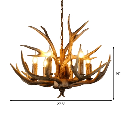 Faux Antler Foyer Ceiling Hang Light Country Resin 6 Heads Brown Chandelier Lamp