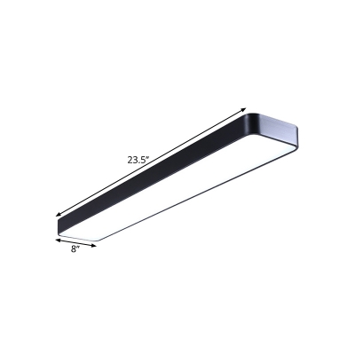 Minimalist Linear LED Ceiling Fixture Acrylic Office Flush Mount Recessed Lighting in Black, 23.5