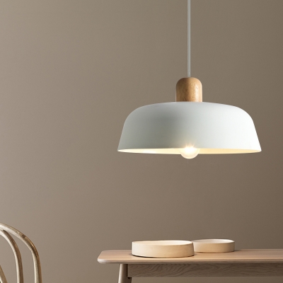 Saucer Bowl Shaped Kitchen Hanging Lamp Metallic 1 Bulb Nordic Wood Decoration Pendant Light in Black/White