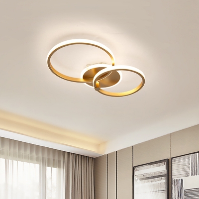 2/4-Head Modernist LED Semi Flush Light Gold Round/Square Close to Ceiling Lamp with Acrylic Shade for Living Room