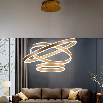 3-Light Living Room Hanging Lamp Modern Black/Gold/Coffee LED Chandelier with Circle Acrylic Shade