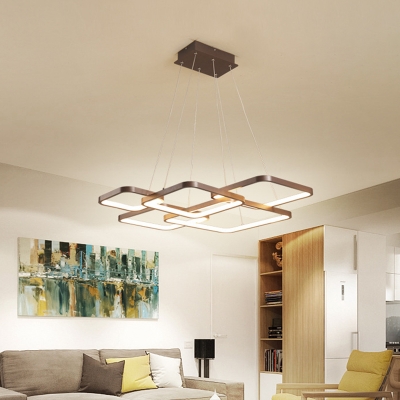 4/5-Tier Square Bedroom Pendant Light Acrylic Minimalism LED Chandelier Lamp in Brown, Warm/White Light
