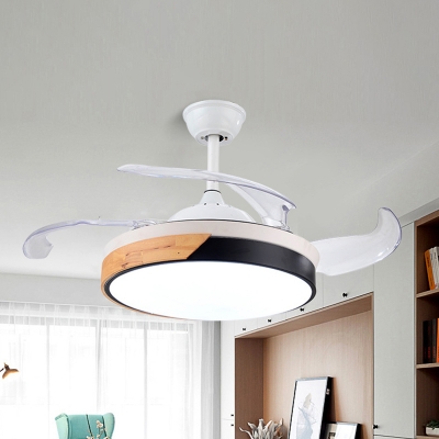 4 Blades Circle Hanging Fan Light Nordic Metal Dining Room LED Semi Flush Light in Wood-Black-White, 19
